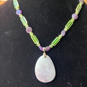 Elegant Green and Purple Beaded Necklace